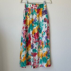 Vintage Michelle Stuart Floral Maxi Skirt Watercolor Print Boho Size 6